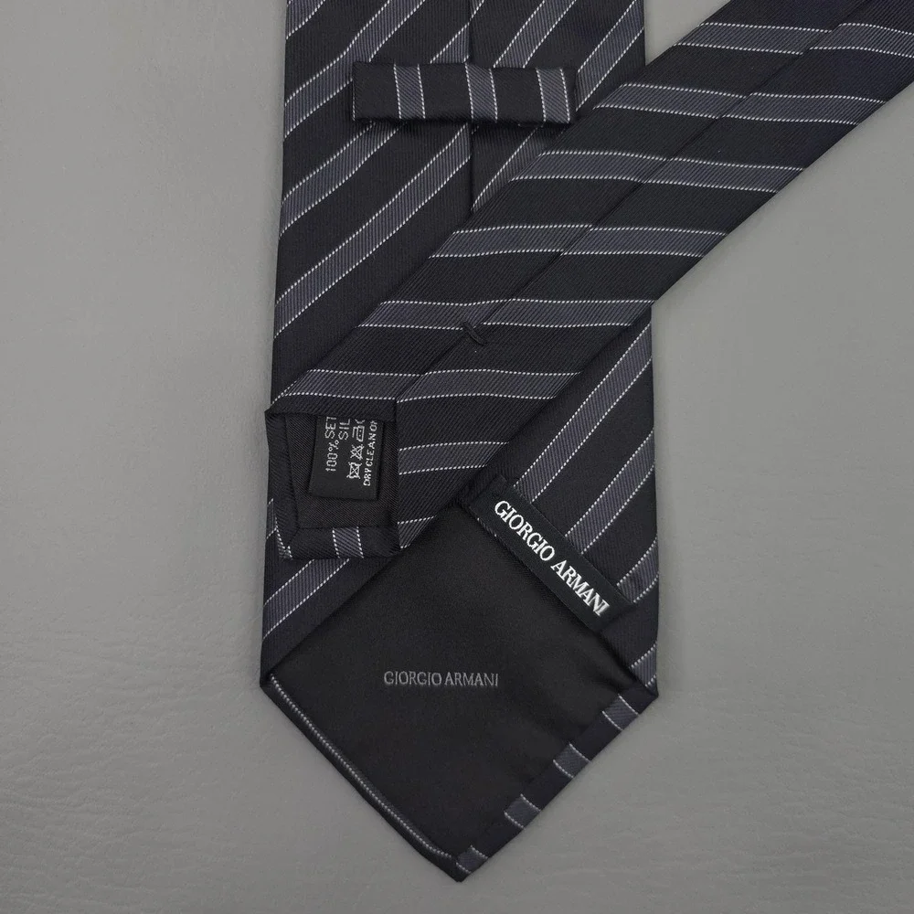 Giorgio Armani Tie Lot Of 2 Mens Gray Silk Striped Classic Hand Made Italy